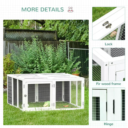 PawHut 48 Inch Rabbit Hutch Rabbit Run Small Animal Guinea Pig House Bunny Cage Hideaway Outdoor with Openable Roof Grey