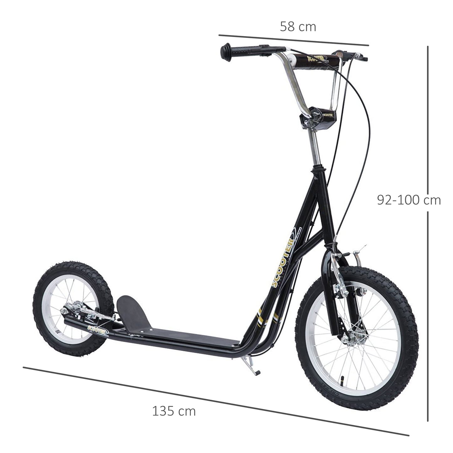 HOMCOM dult Teen Push Scooter Kids Children Stunt Scooter Bike Bicycle Ride On Alloy Wheel Pneumatic Tyres (Black)