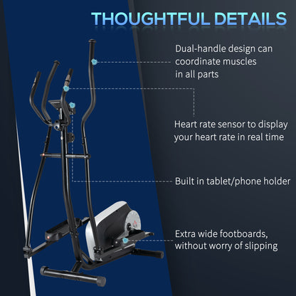 HOMCOM lliptical Cross Trainer, Home Cardio Workout Machine with Eight Level Magnetic Resistance, LCD Monitor, Heart Rate Sensor, Two Wheels