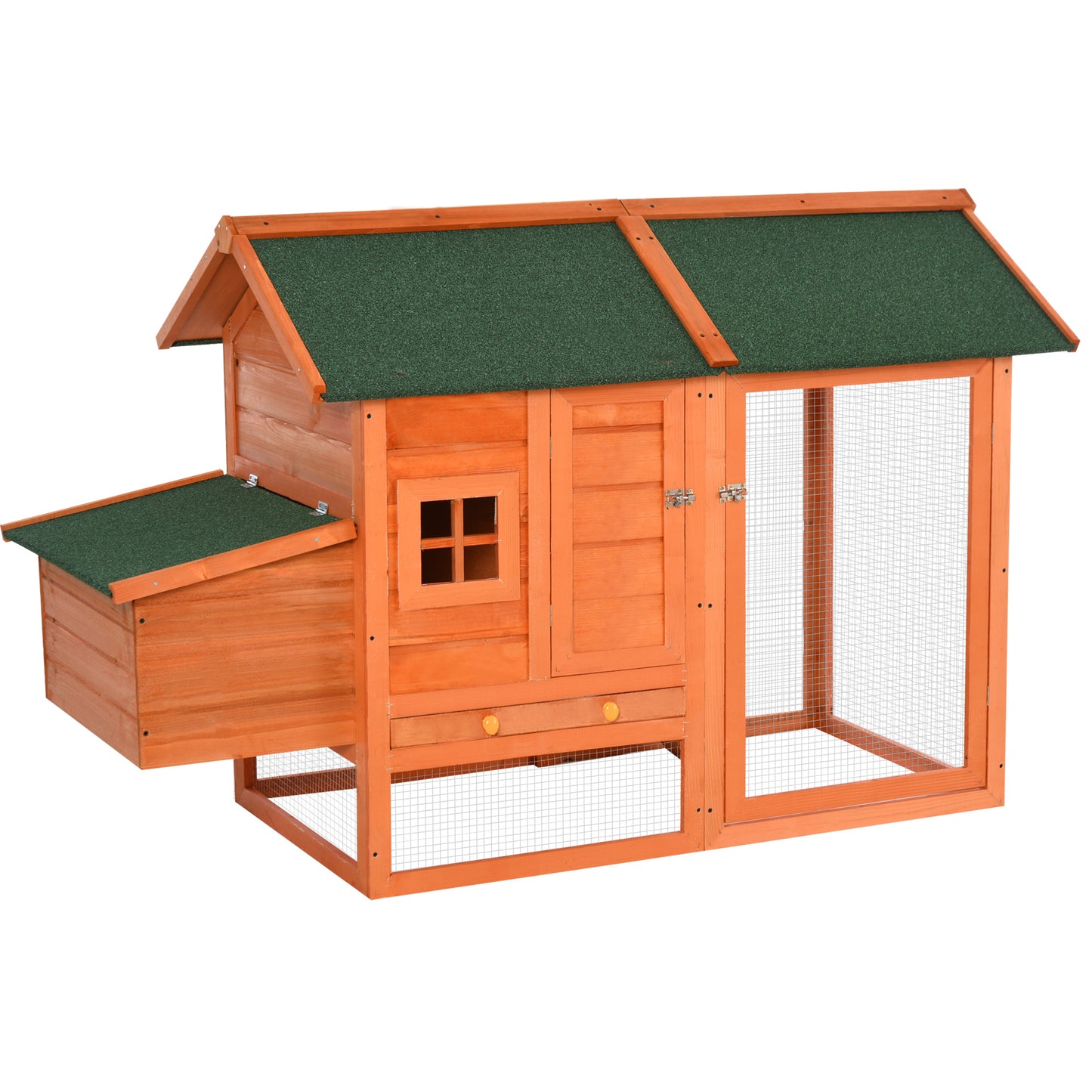 PawHut Chicken Coop with Run Poultry Coops Cages Hen House Small Animal Cage Nesting Box Asphalt Roof Outdoor 170 x 81 x 110cm