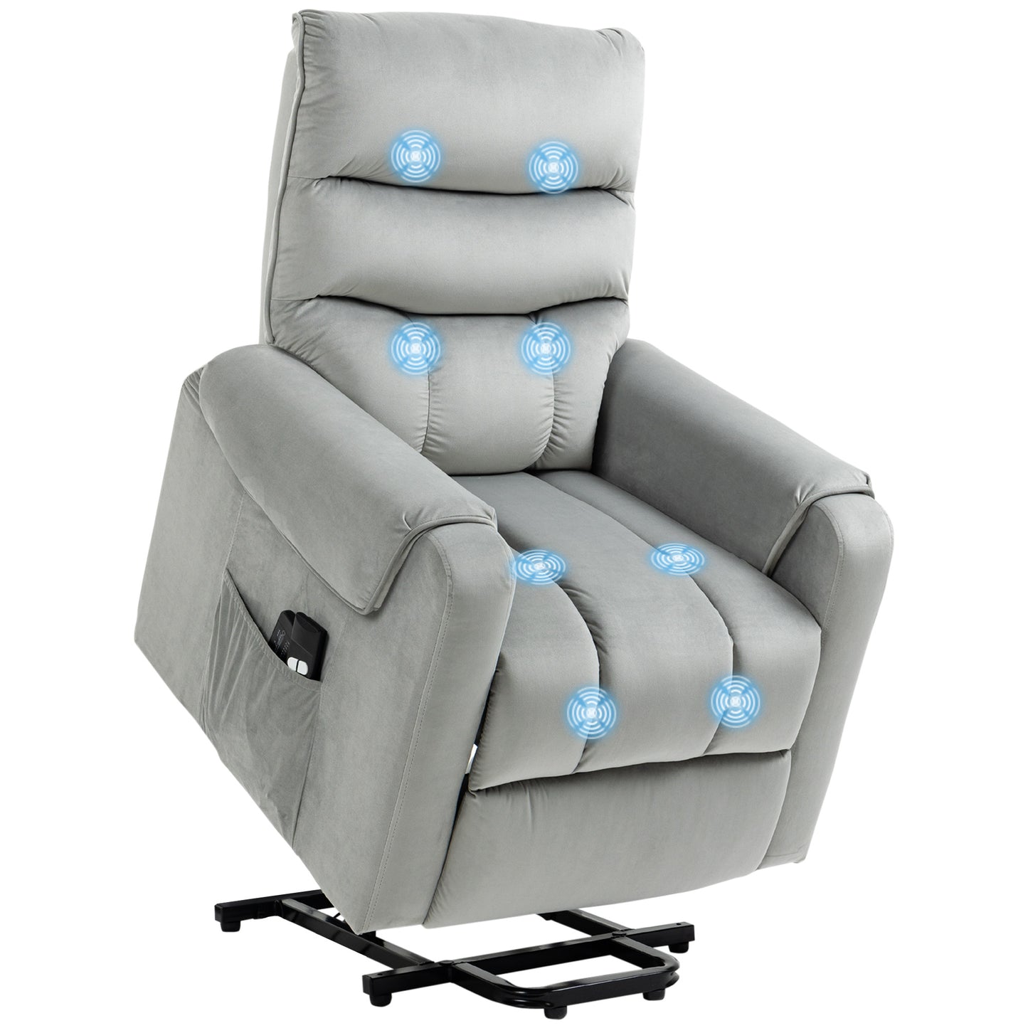 HOMCOM ibration Massage Rise and Recliner Chair, Electric Power Lift Recliner with Remote Control and Side Pockets, Grey