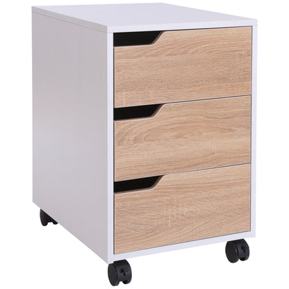 HOMCOM Drawer Mobile File Cabinet, Vertical Filing Cabinet with Wheels for Home Office, Oak