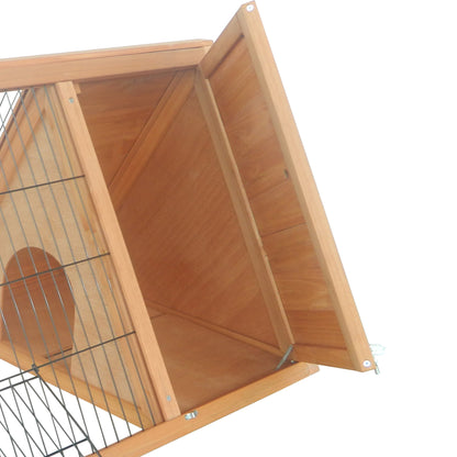 PawHut Wooden Rabbit Hutch Triangle Bunny Ferret Cage Guinea Pig Run Small Animal Hutch Yellow 116 x 62.2 x 52.5 cm