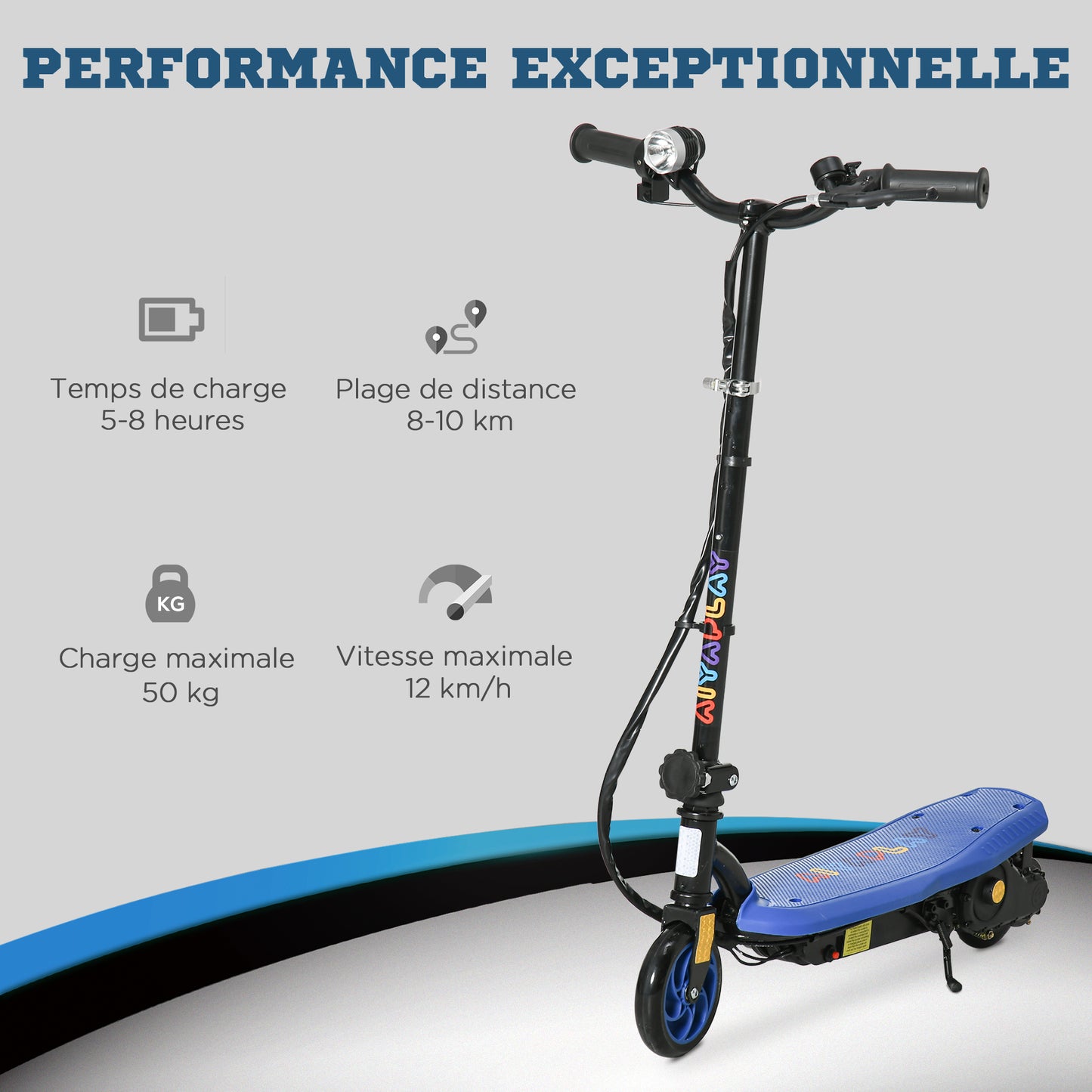 HOMCOM oldable Electric Scooter, with LED Headlight, for Ages 7-14 Years - Blue