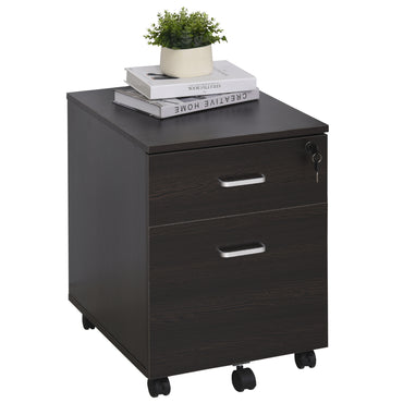 Vinsetto 2-Drawer Locking Office Filing Cabinet w/ 5 Wheels Rolling Storage Hanging Legal Letter Files Cupboard Home Organisation Black Wood Grain