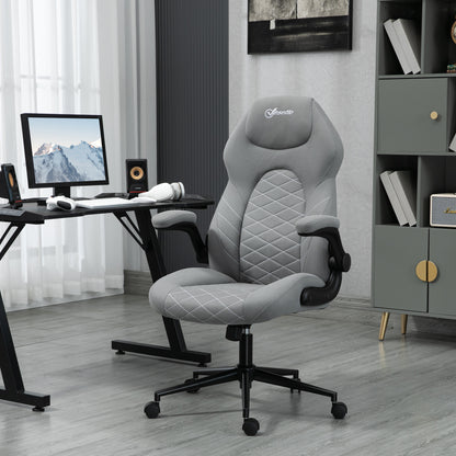 Vinsetto Home Office Desk Chair, Computer Chair with Flip Up Armrests, Swivel Seat and Tilt Function, Light Grey