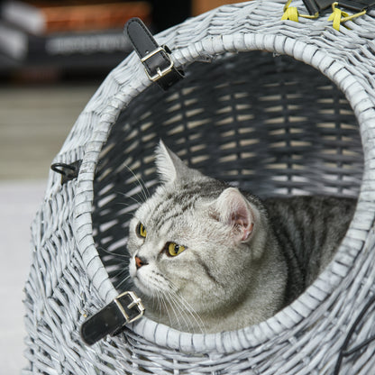 PawHut Wicker Pet Carrier Basket Cat Kitten Bed Portable Travel Cage w/ Soft Cushion Handle Grey 50 x 40 x 40 cm