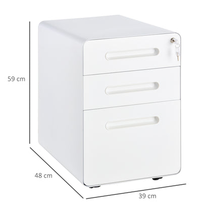 Vinsetto Lockable File Cabinet with 3 Drawers, Vertical Office Drawer for A4, Letter, Legal Size, Anti-tilt Design, Pre-Assembled Body, White