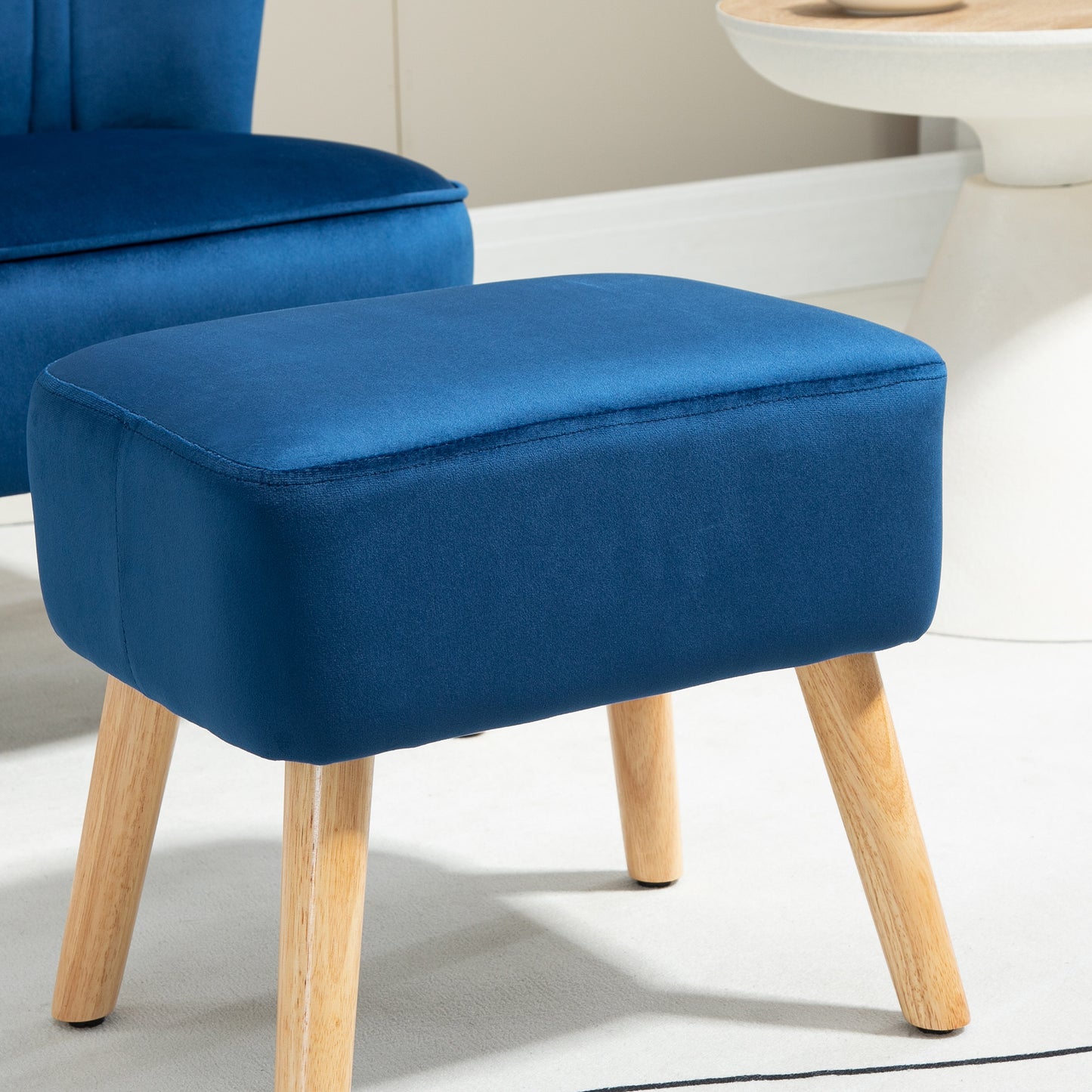 HOMCOM elvet Accent Chair Occasional Tub Seat Padding Curved Back w/ Ottoman Wood Frame Legs Home Furniture, Dark Blue