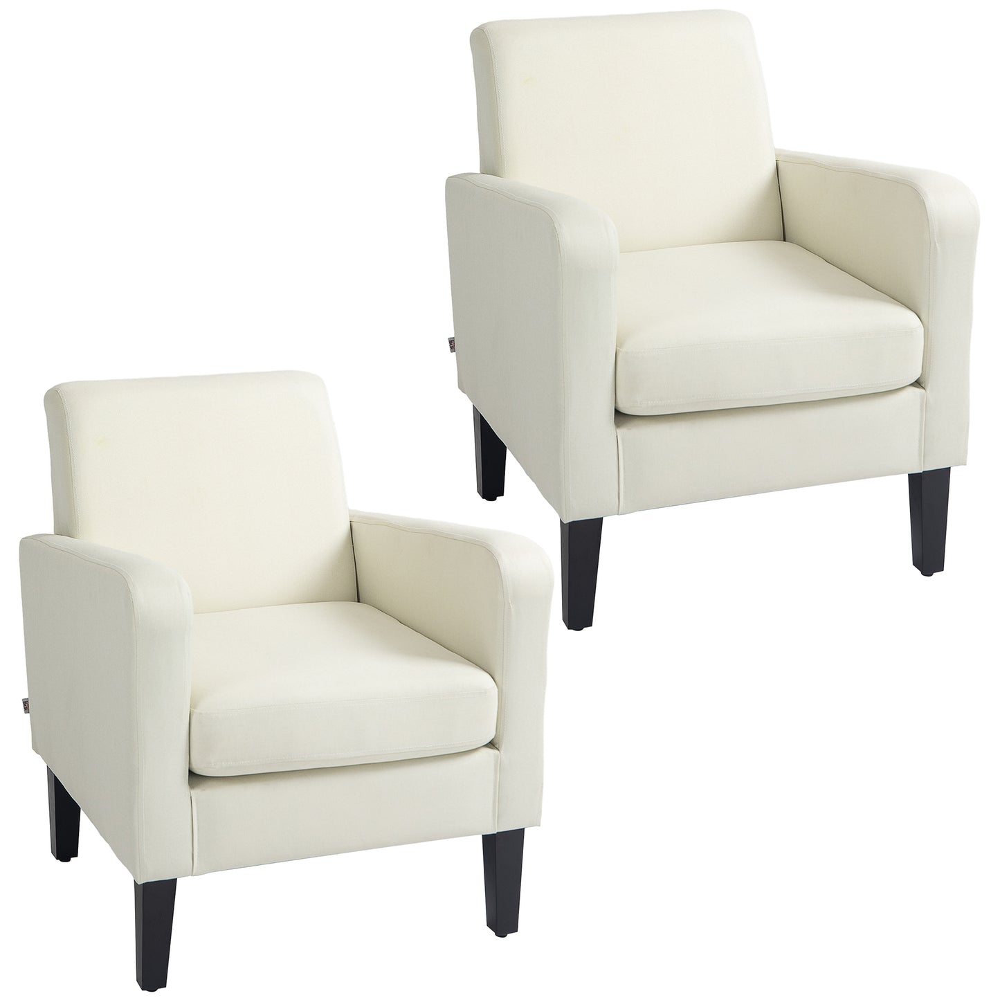 HOMCOM Pieces Modern Armchairs with Rubber Wood Legs, Upholstered Accent Chairs, Single Sofa for Living Room, Bedroom, Cream White