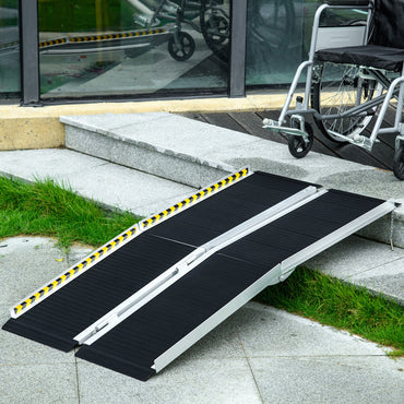 HOMCOM heelchair Ramp, 152L x 73Wcm, 272KG Capacity, Folding Aluminium Threshold Ramp with Non-Skid Surface, Transition Plates Above and Below for Home, Steps, Stairs, Curbs, Doorways