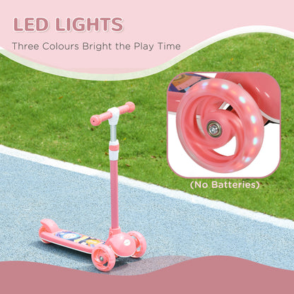 AIYAPLAY Kids 3 Wheel Scooter for 2-6 Years Old w/ Adjustable Height, LED Light, TPE Handlebar, Pink