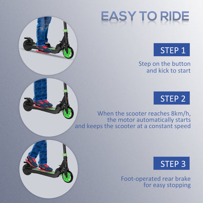 HOMCOM olding Electric Scooter with Brake, for Ages 6+ Years, 8km/h Maximum Speed, Green