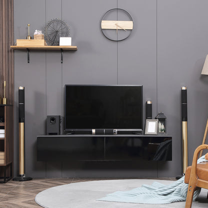 HOMCOM 60cm High Gloss Floating TV Unit Stand for TVs up to 70", Wall Mounted TV Cabinet with Storage Cupboards, Grey and Black