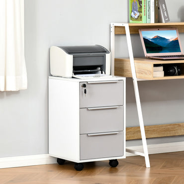 HOMCOM -Drawer Locking File Cabinet Mobile Chest of Drawers Side Table on Wheels for Home Office, Bedroom and Living room