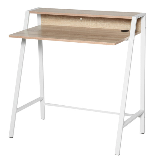 HOMCOM riting Desk Computer Table Home Office PC Laptop Workstation Storage Shelf 84L x 45W cm White and Oak