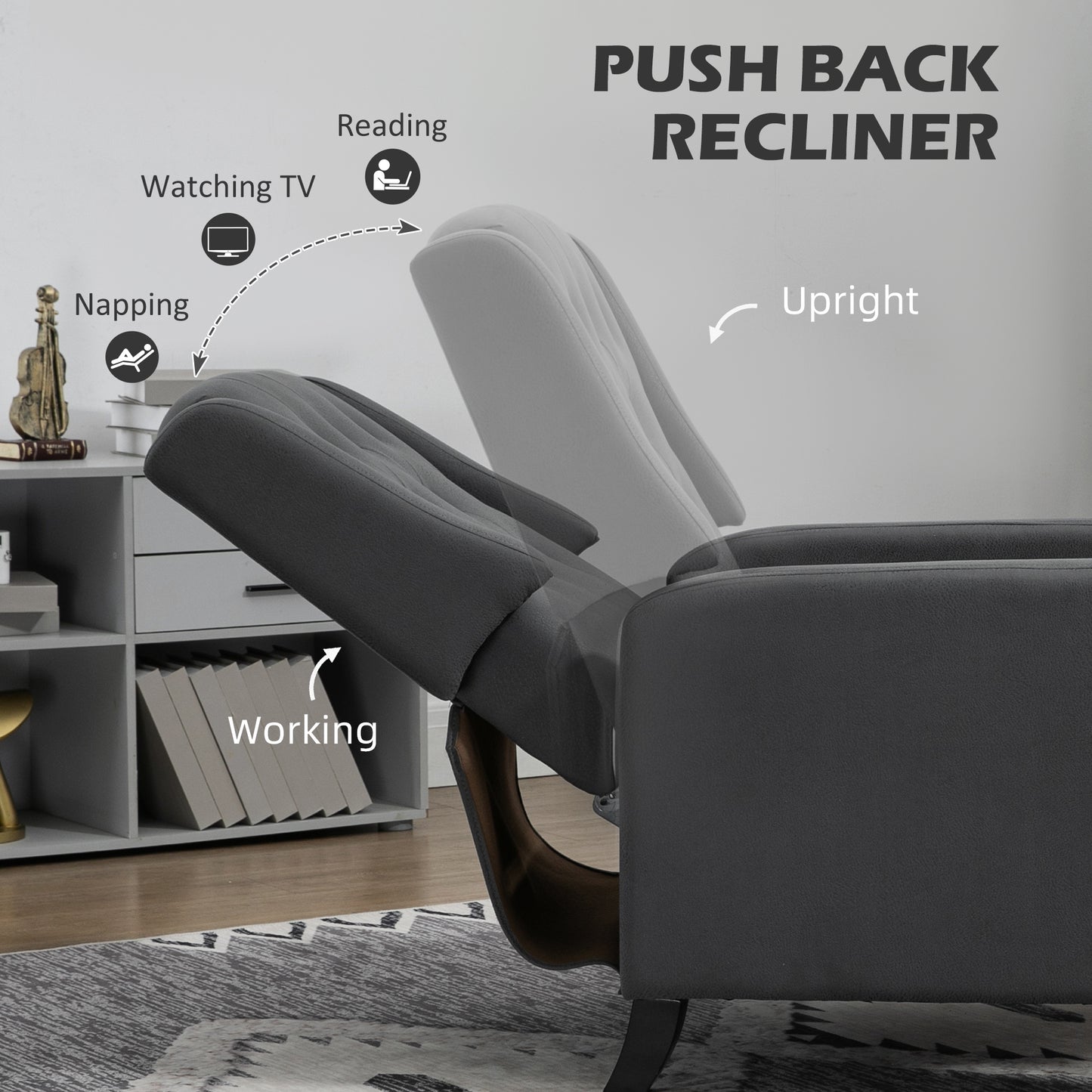 HOMCOM ingback Recliner Chair for Home Theater, Button Tufted Microfibre Cloth Reclining Armchair with Leg Rest, Deep Grey