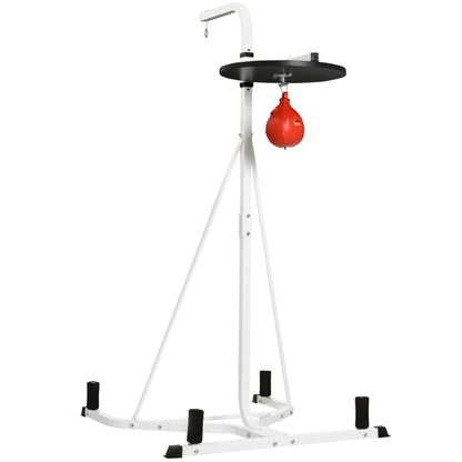 HOMCOM 70-190cm Freestanding Boxing Punch Bag Hanger & Speed Ball Station Platform Hanging Frame Home Gym, White