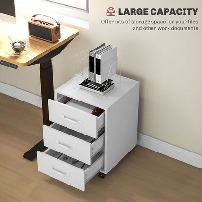 HOMCOM Drawer File Cabinet, Mobile Filing Cabinet on Wheels for Home Office, Study, White