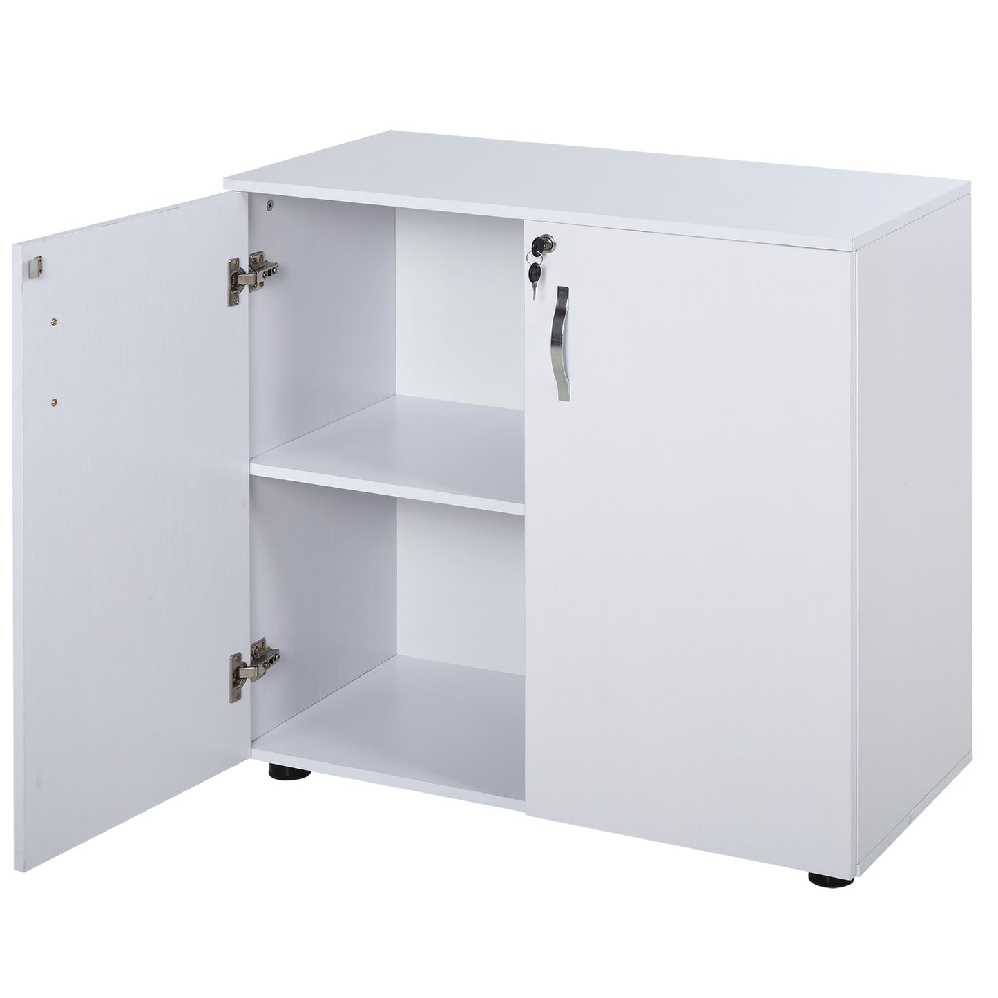 Vinsetto Lockable Office Storage Cabinet 2-Tier Filing Cabinet w/ Feet 2 Keys Melamine Coating Aluminium Handles Home Office Printer Stand White