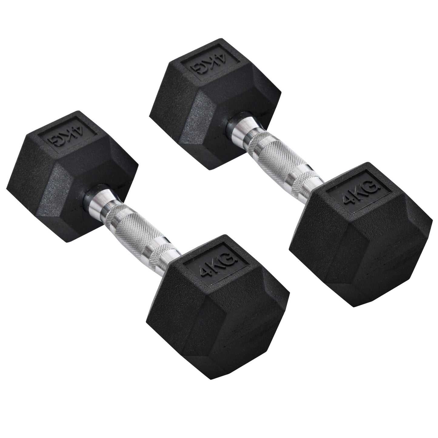 HOMCOM x4kg Rubber Dumbbell Sports Hex Weights Sets Home Gym Fitness Hexagonal Dumbbells Kit Weight Lifting Exercise