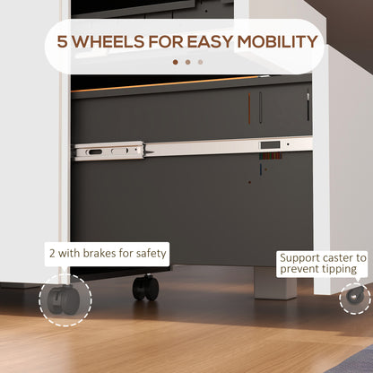 Vinsetto 3-Drawer Vertical Filing Cabinet with Pencil Tray, Lock and 5 Wheels, Steel Mobile File Cabinet, for A4, Legal and Letter Size, Pre-Assembled Body, White