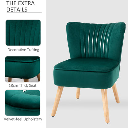 HOMCOM elvet Accent Chair Occasional Tub Seat Padding Curved Back with Wood Frame Legs Home Furniture Set of 2 Green