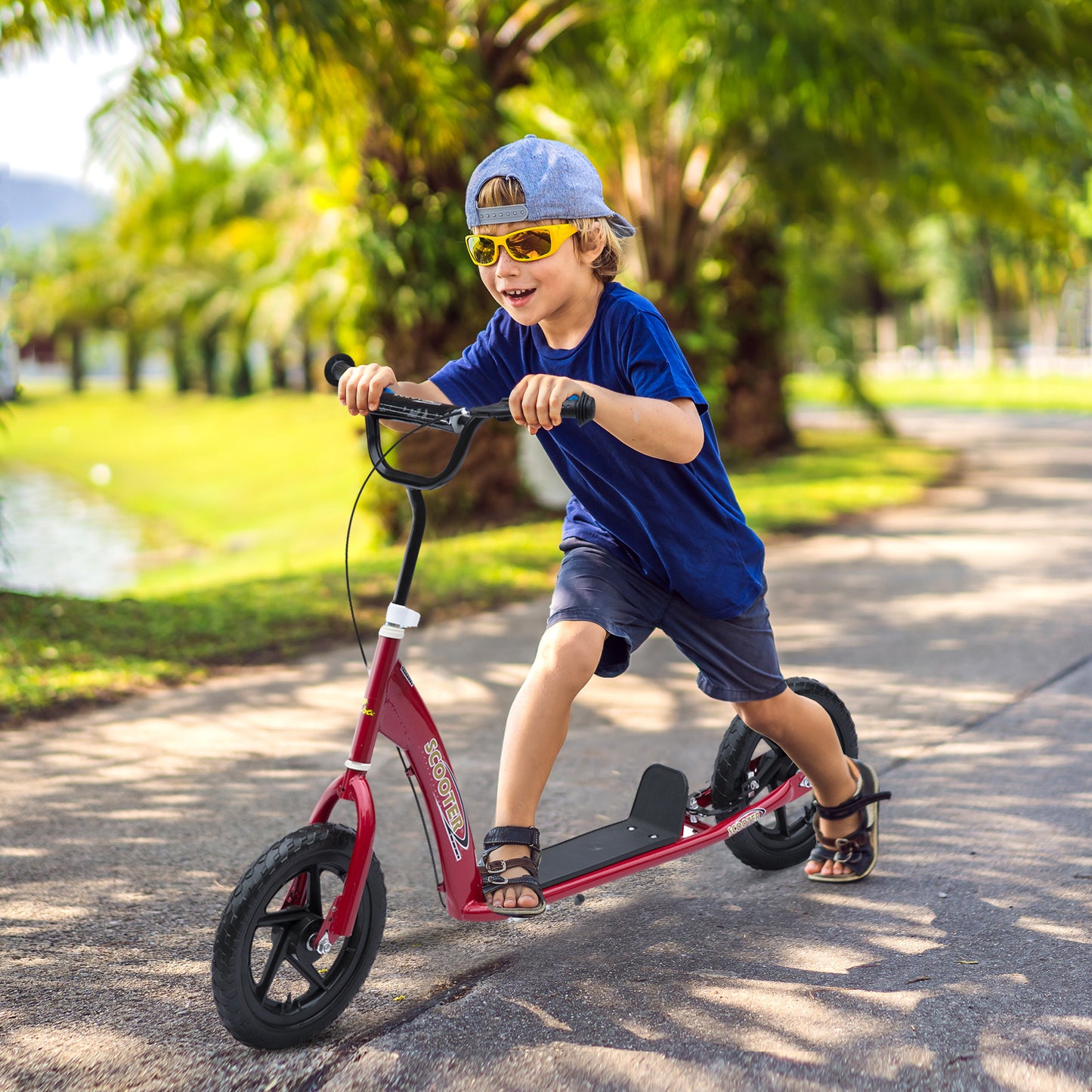 HOMCOM een Push Scooter Kids Children Stunt Scooter w/ 12" EVA Tyres, Red