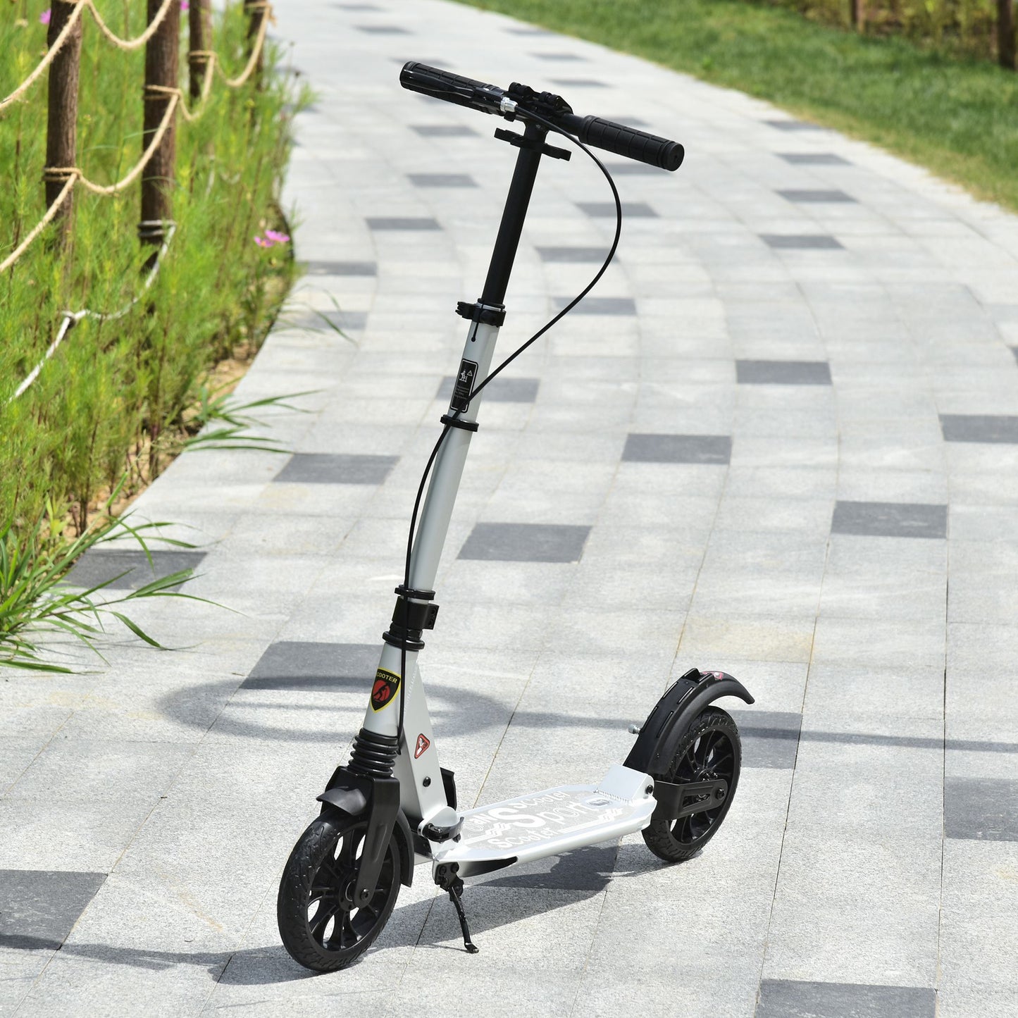 HOMCOM een/Adults Aluminium Folding Kick Scooter w/ Shock Mitigation System Silver