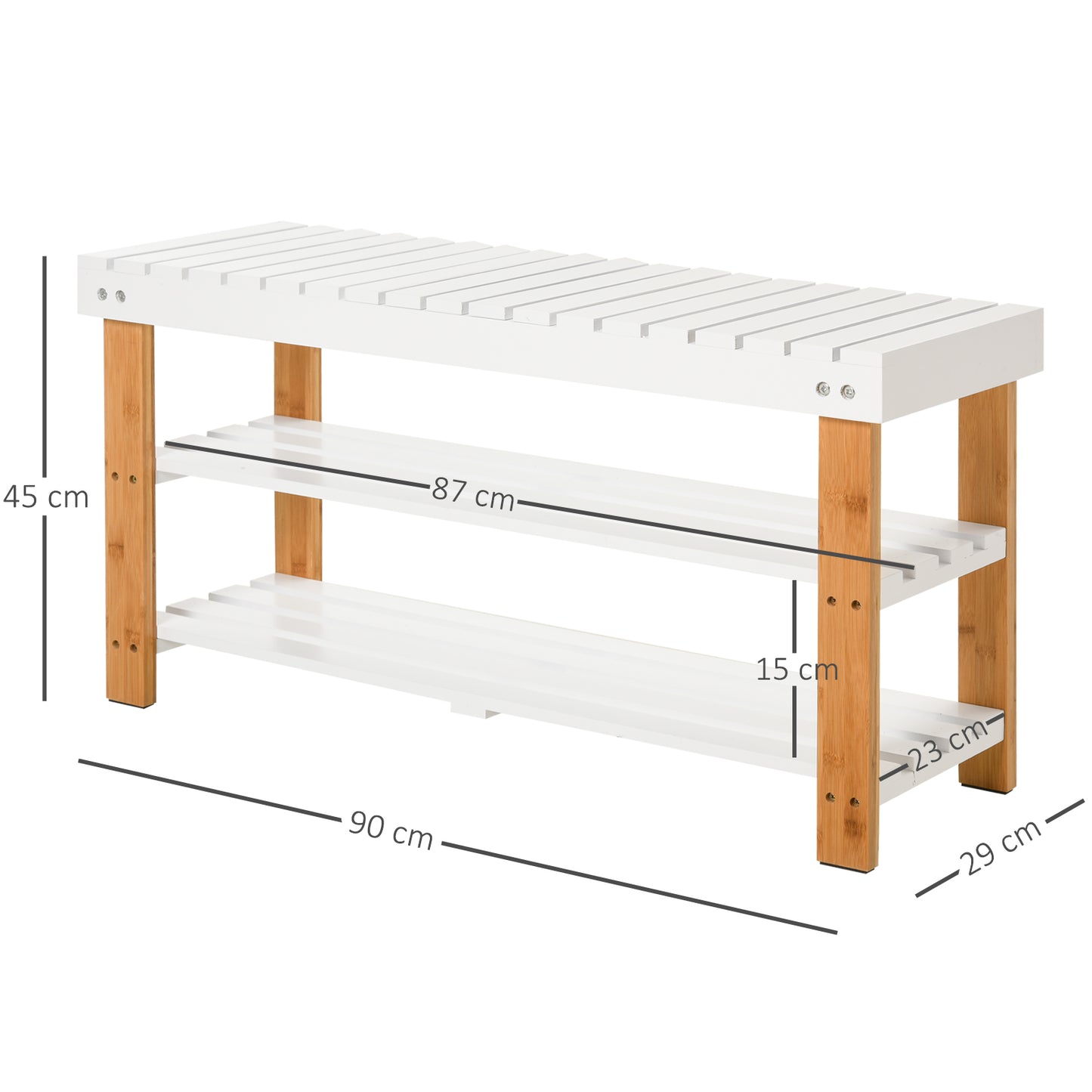 HOMCOM ooden Shoe Bench, with Hidden Storage & Shelves - White & Natural