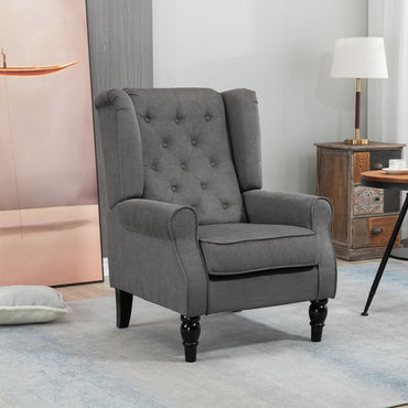 HOMCOM etro Accent Chair, Wingback Armchair with Wood Frame Button Tufted Design for Living Room Bedroom, Dark Grey