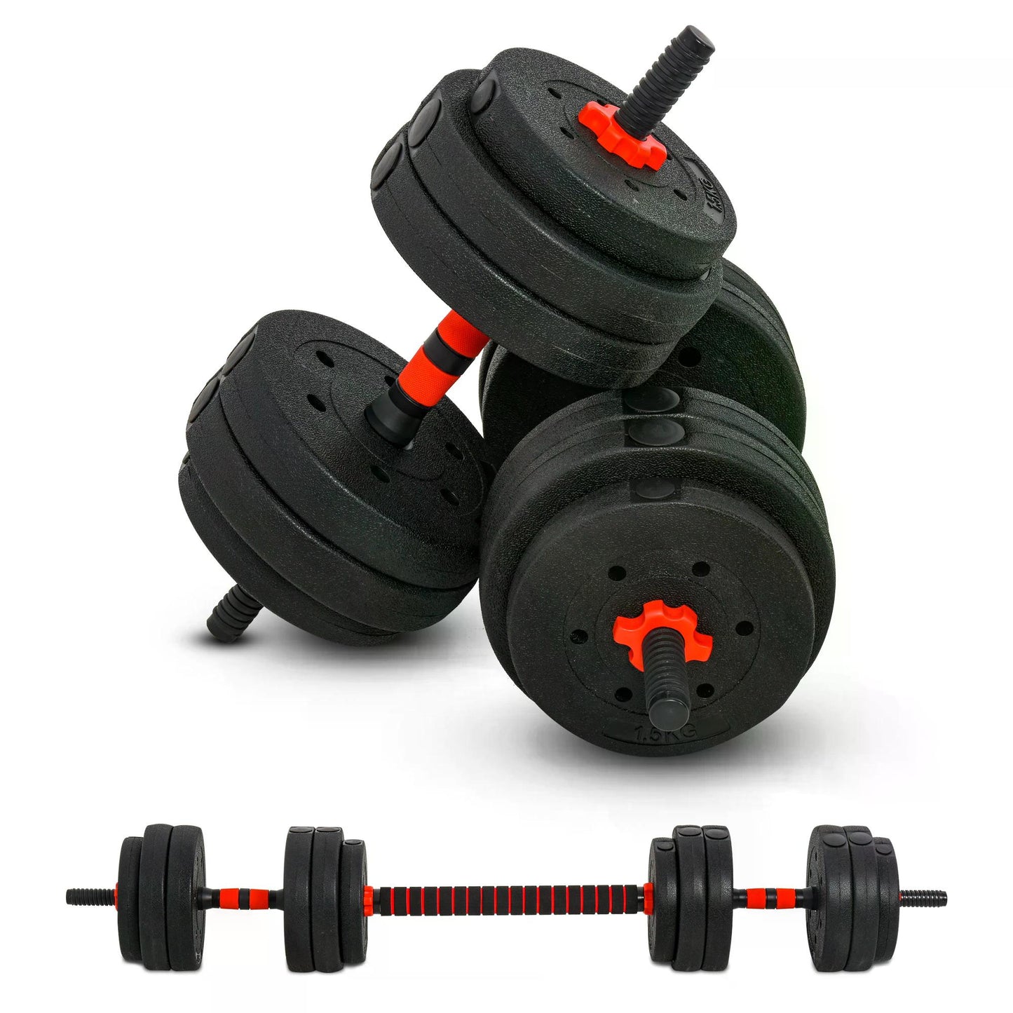 HOMCOM 5kg 2 IN 1 Adjustable Dumbbells Weight Set, Dumbbell Hand Weight Barbell for Body Fitness, Lifting Training for Home, Office, Gym, Black