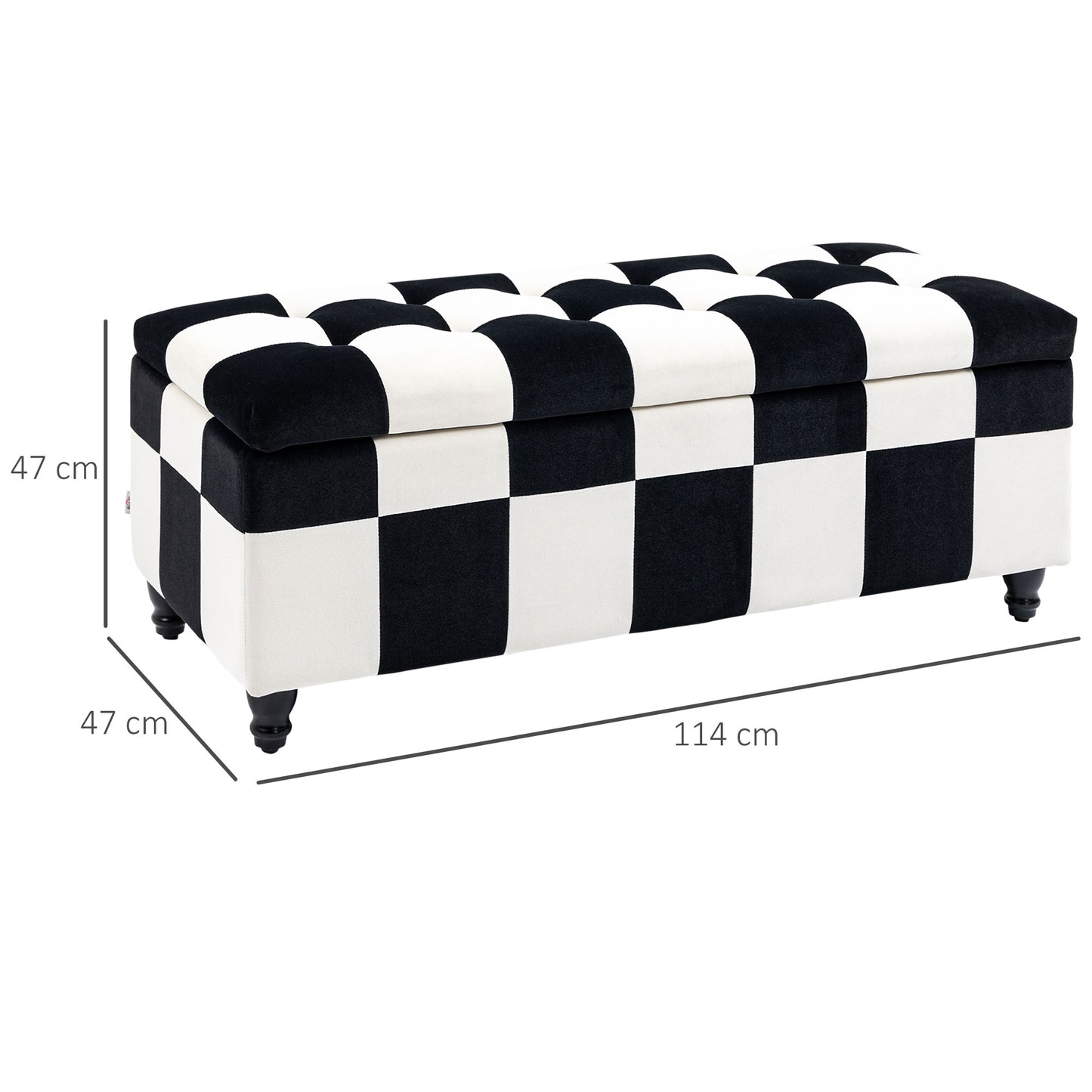 HOMCOM 14 x 47 x 47cm Velvet Storage Ottoman, Button-tufted Footstool Box, Toy Chest with Lid for Living Room, Bedroom, White and Black