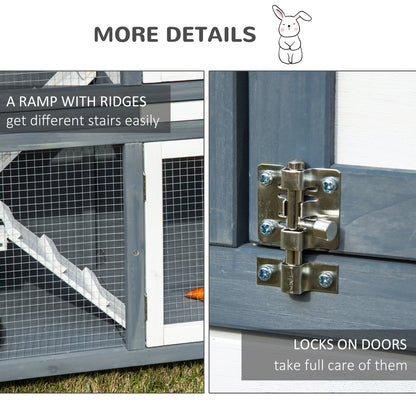 PawHut Rabbit Hutch Outdoor Guinea Pig Hutch 2 Tier Wooden Cage w/ Ramp, Divider, Openable Roof, 125 x 48 x 100cm - Grey