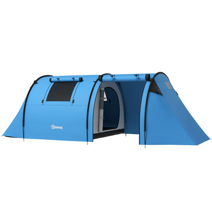 Outsunny Four Man Duo Room Tunnel Tent, with Accessories - Sky Blue