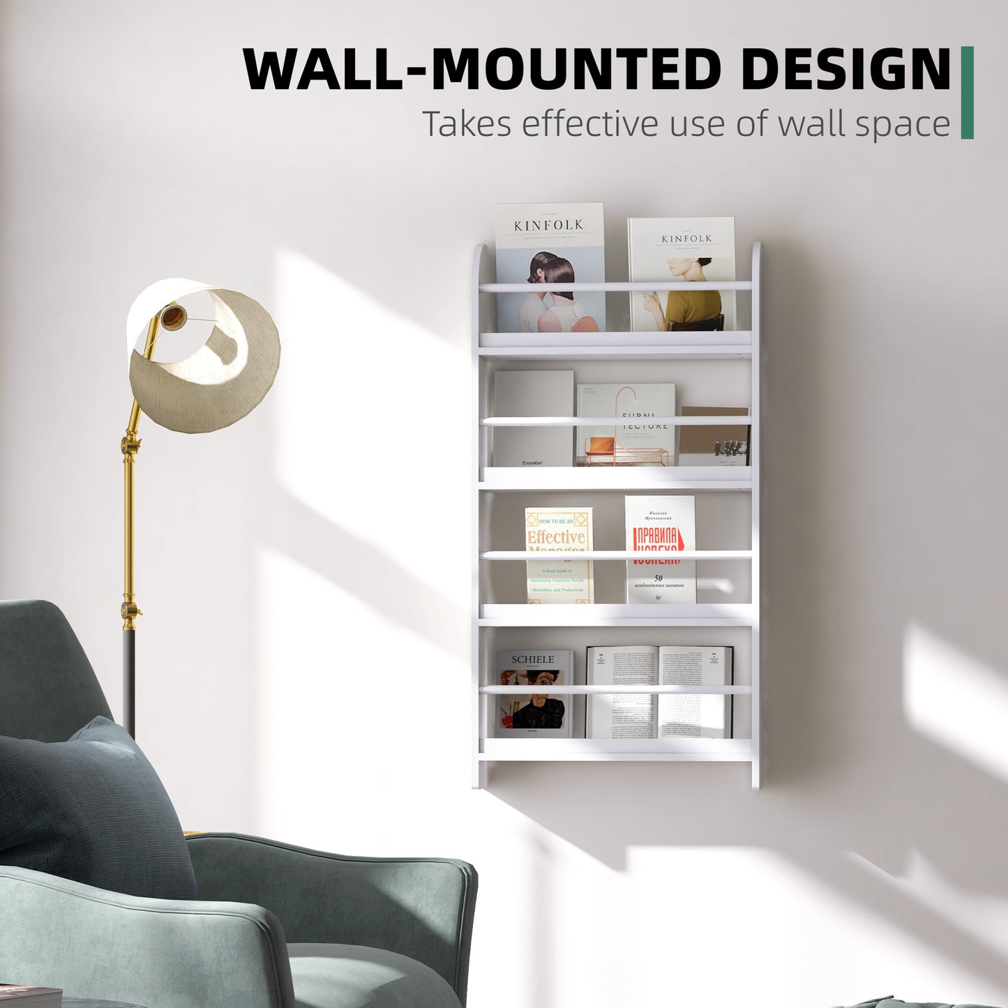 HOMCOM ood Wall/Standing Magazine Holders Book Rack Shelf 4 Tiers Space Saving Design Water Resist Home Office Decoration