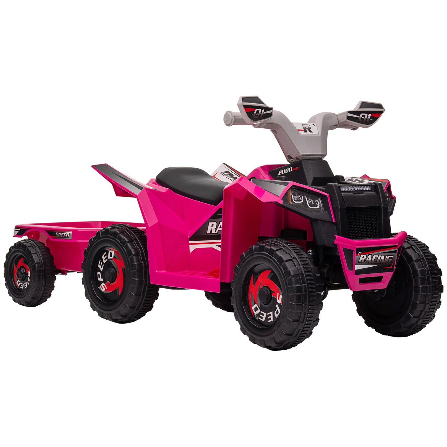 HOMCOM V Quad Bike with Back Trailer, Wear-Resistant Wheels, for Ages 18-36 Months, Pink