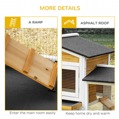 PawHut Large Rabbit Hutch Outdoor, 2-Tier Guinea Pig Hutch, Wooden Bunny Run, Small Animal House with Double Side Run Boxes, No-leak Plastic Tray, Ramp, 230 x 53 x 93.5cm