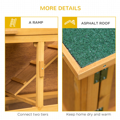 PawHut Two-Tier Rabbit Hutch, with Removable Trays, for 1-2 rabbits - Brown