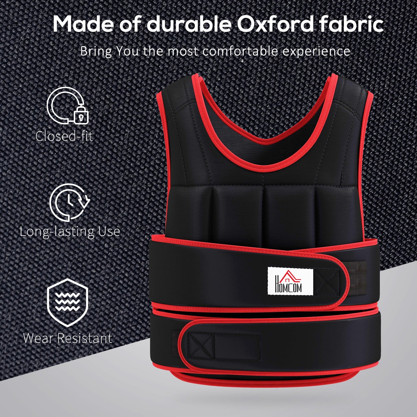 HOMCOM 0kg Weighted Vest, Adjustable Running Weight Vest with 38 Weight Bags for Men or Women Cardio Exercise, Black and Red