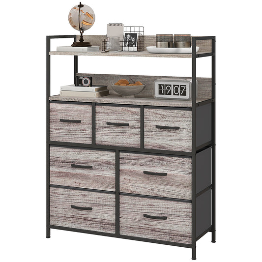 HOMCOM ustic Chest of Seven Fabric Drawers - Grey Wood Effect