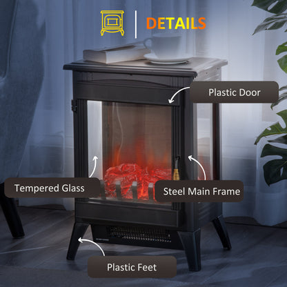 HOMCOM ree standing Electric Fireplace Stove, Fireplace Heater with LED Flame Effect, 3-sided Tempered Glass, Overheat Protection, 1000W/2000W, Black