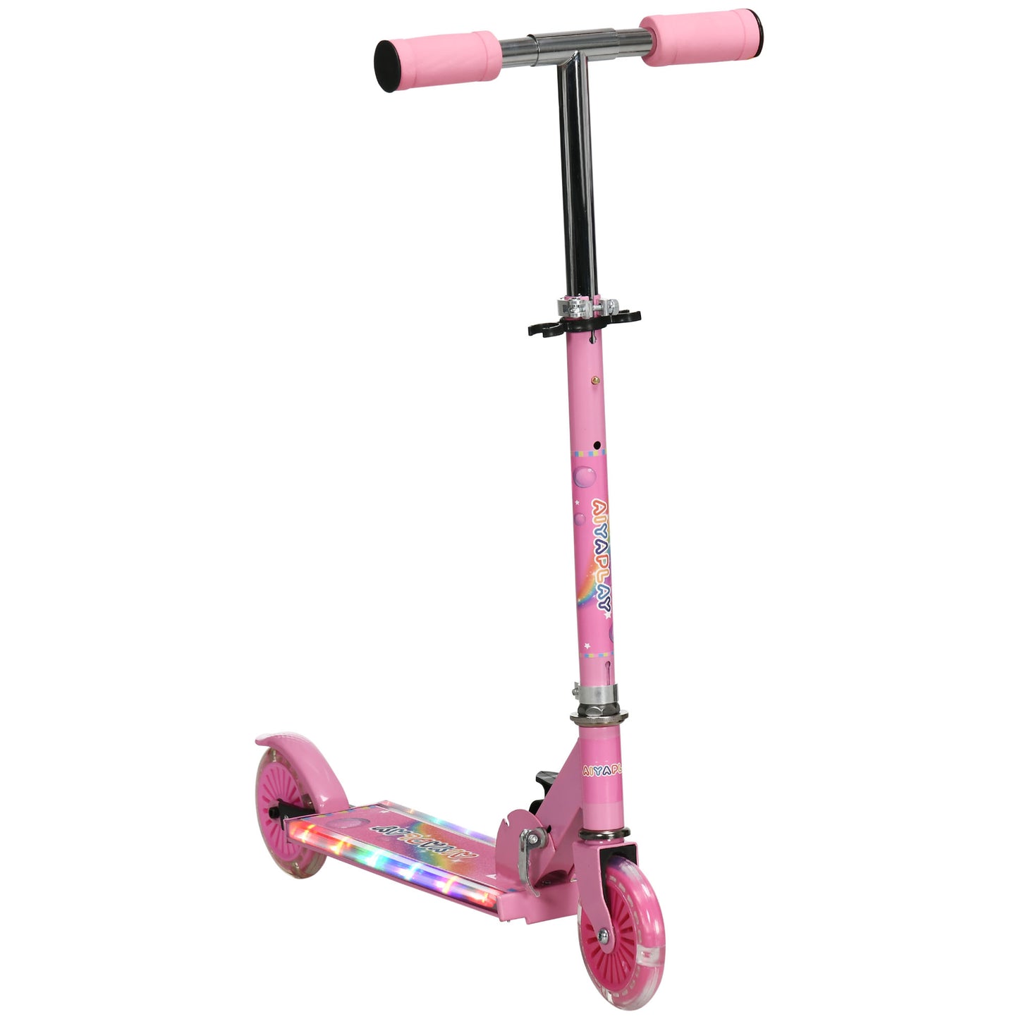 HOMCOM ids Scooter, with Lights, Music, Adjustable Height, Foldable Frame, for Ages 3-7 Years - Pink