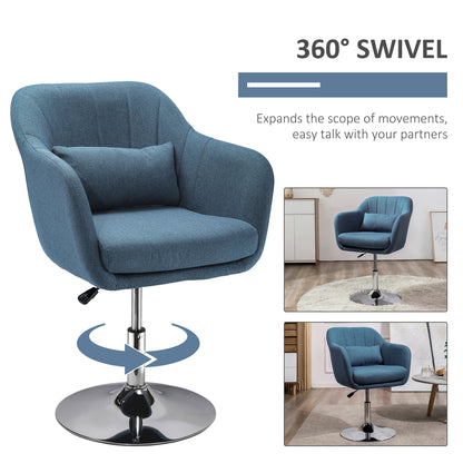 HOMCOM wivel Linen Fabric Accent Chair for Living Room Contemporary Vanity Armchair with Adjustable Height Thick Cushion Lumbar Support Armrest for Bedroom Office Blue