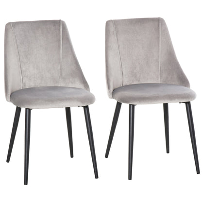 HOMCOM ining Chairs Set of 2, Modern Upholstered Velvet-Touch Fabric Accent High Back Chairs with Metal Legs for Kitchen, Grey