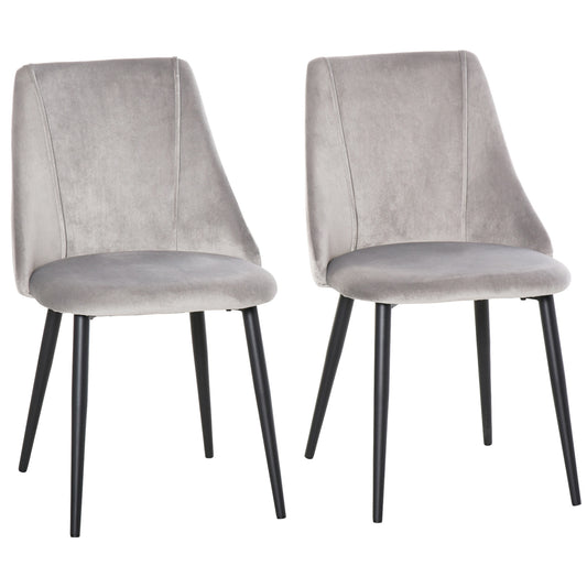 HOMCOM ining Chairs Set of 2, Modern Upholstered Velvet-Touch Fabric Accent High Back Chairs with Metal Legs for Kitchen, Grey