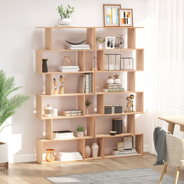 HOMCOM ooden Wood S Shape Storage Display 6 Shelves Room Divider Unit Chest Bookshelf Bookcase Cupboard Cabinet Home Office Furniture (Maple)