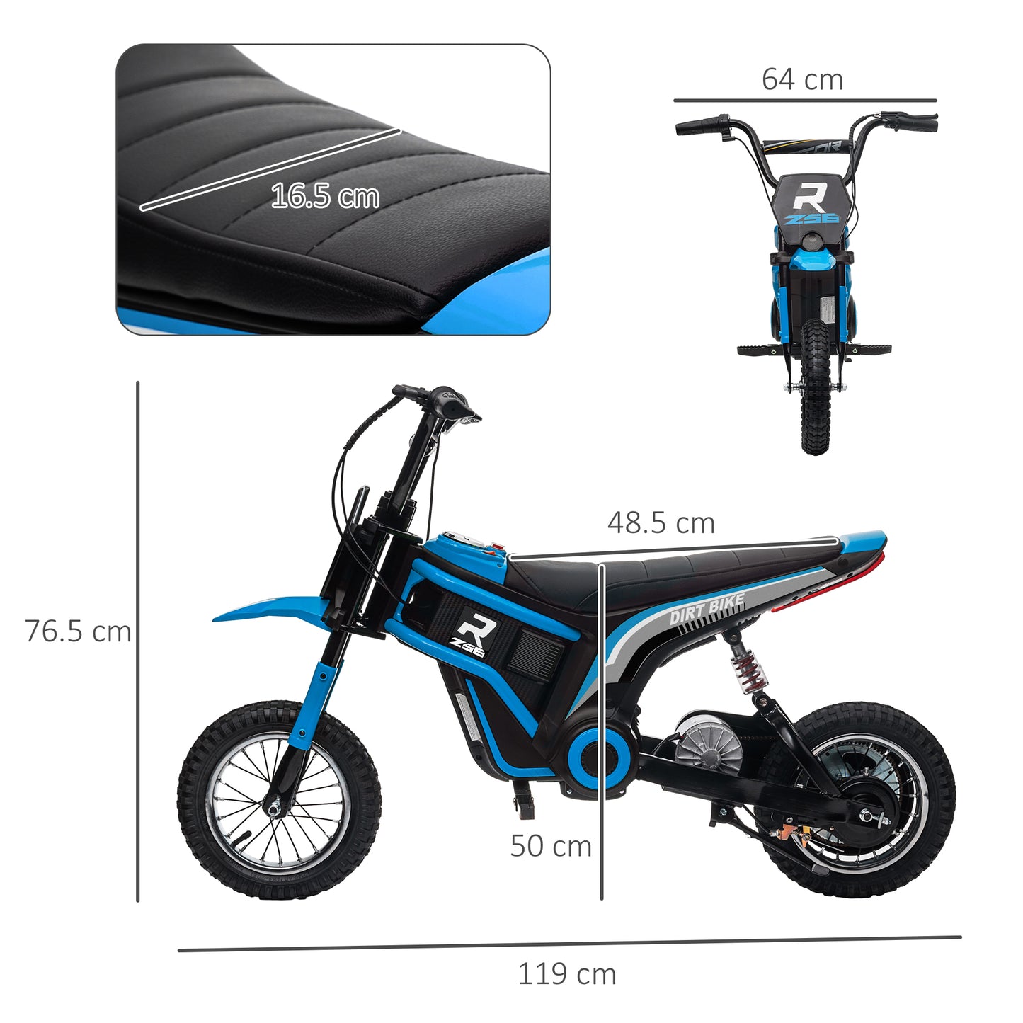 HOMCOM 4V Electric Motorbike with Twist Grip Throttle, Music, Horn, 12" Pneumatic Tyres, 16km/h Max Speed - Blue