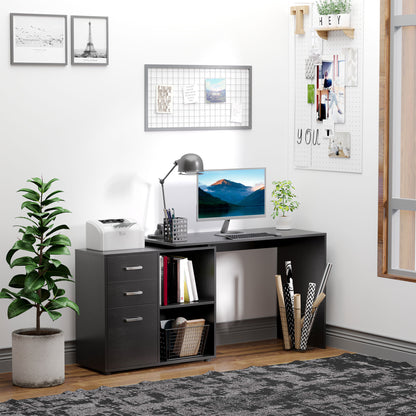 HOMCOM -Shaped Computer Desk, 2 Shaped Corner Desk with Drawers, File Cabinet and Storage Shelves, Home Office Desk, 117 x 83.5 x 76cm, Black