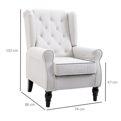 HOMCOM ingback Accent Chair, Retro Upholstered Button Tufted Occasional Chair for Living Room and Bedroom, Cream White